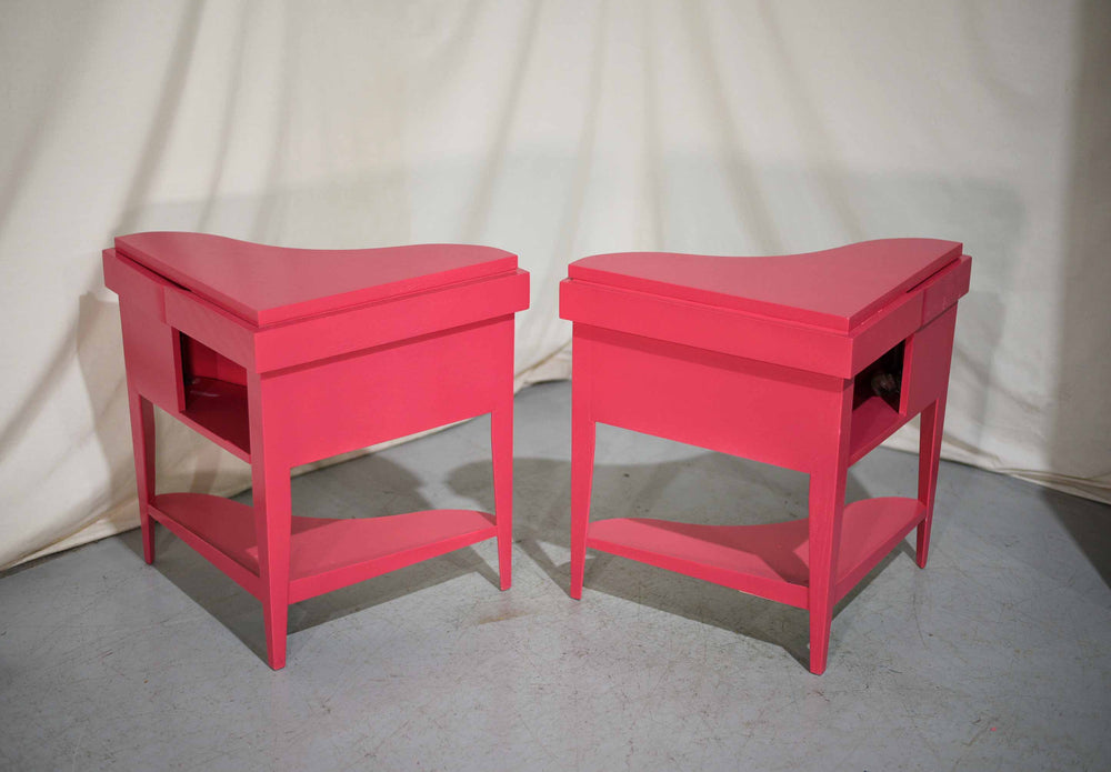 1980s Trangular Concave Flip-Out Tables in Pink - Newly Painted Media 1 of 7