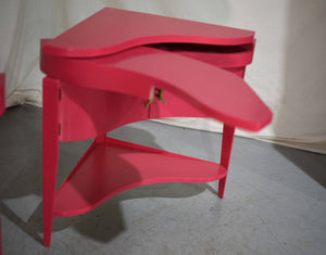 Vintage Triangular Concave Flip-Out Tables in Pink Newly Painted - A Pair