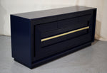 1980s Gold Strip Dresser by Lane Furniture In Navy Blue - Newly Painted