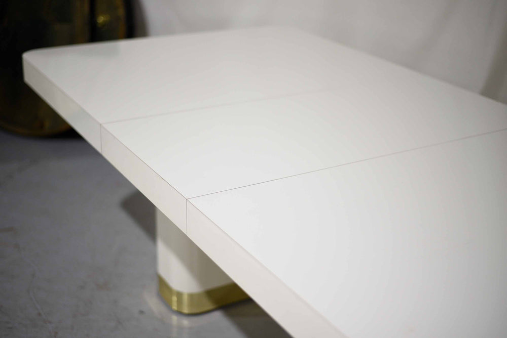 1990s Modern Formica and Brass Pedestal Base Cream Dining Table by Contemporary Mica Inc.