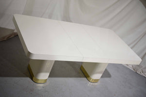 1990s Modern Formica and Brass Pedestal Base Cream Dining Table by Contemporary Mica Inc.