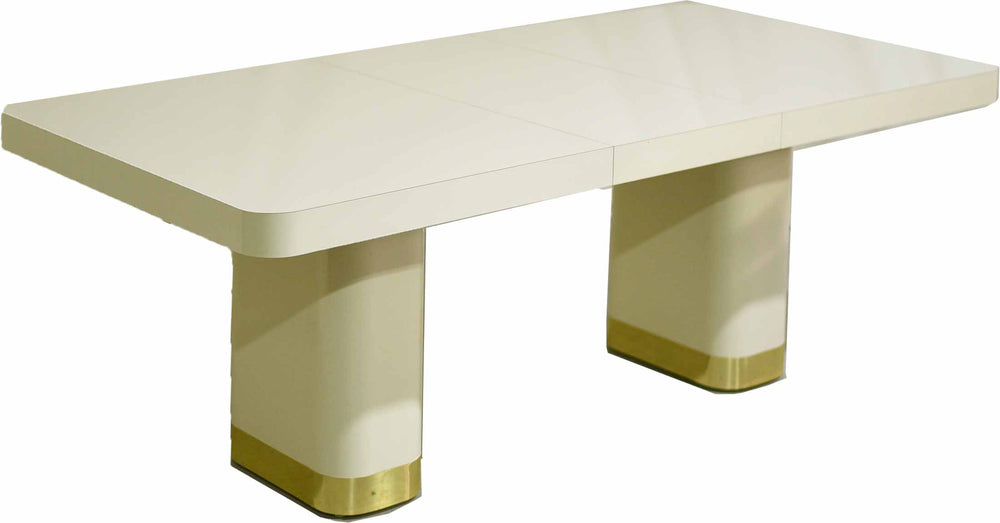 1990s Modern Formica and Brass Pedestal Base Cream Dining Table by Contemporary Mica Inc.