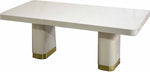 1990s Modern Formica and Brass Pedestal Base Cream Dining Table by Contemporary Mica Inc.