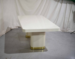 1990s Modern Formica and Brass Pedestal Base Cream Dining Table by Contemporary Mica Inc.