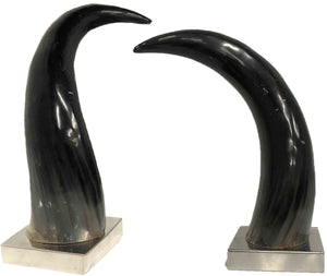 Contemporary Mounted Horns on Silver Chrome Bases - a Pair