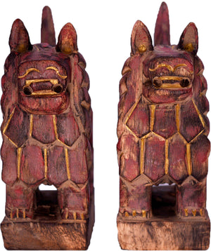 Products Vintage Chinoiserie Carved Wood Red and Gold Foo Dogs - A Pair