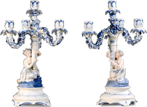 Early 20th Century Rococo Candelabra Dresden Fine Porcelain Germany - A Pair