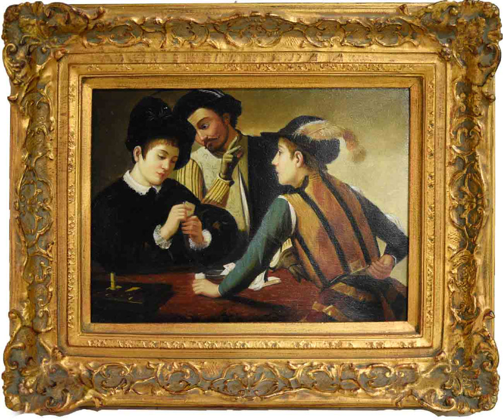 Caravaggio "The Cardsharps" Painting Reproduction with Gold Ornate Frame