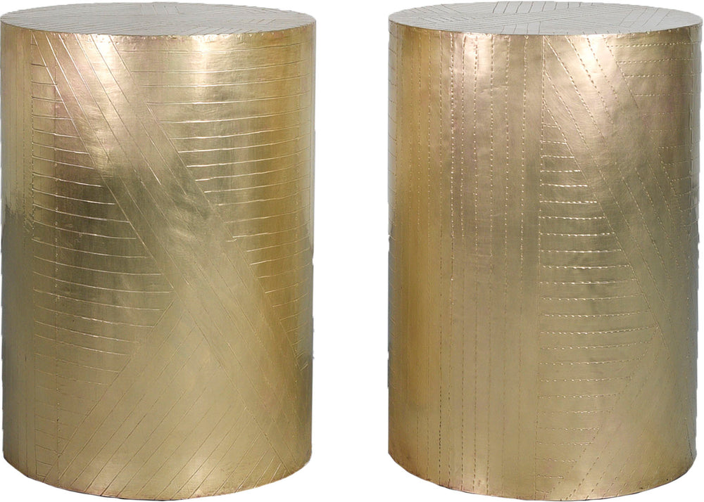 Vintage Brass Drum Metal Wrapped Side Tables - A Pair