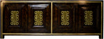 1970s Vintage Mastercraft William Doezema Burled Amboyna Wood and Brass Credenza