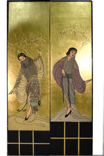 Vintage Art Deco Gold Leaf  Bi-Fold Screen Room Divider Style of Erté