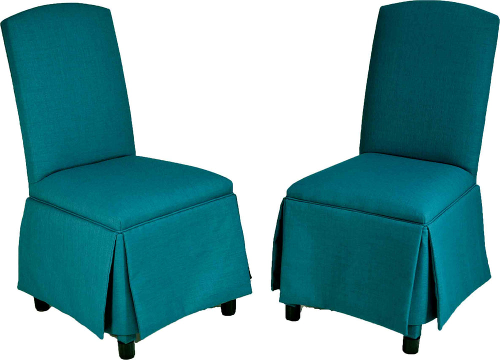 Contemporary Upholstered Slipper Chairs in Turquoise - a Pair