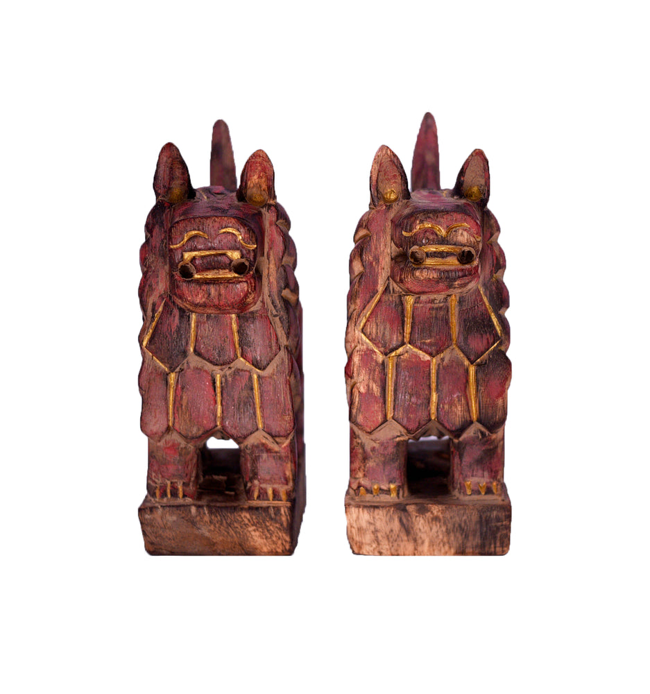 Products Vintage Chinoiserie Carved Wood Red and Gold Foo Dogs - A Pair