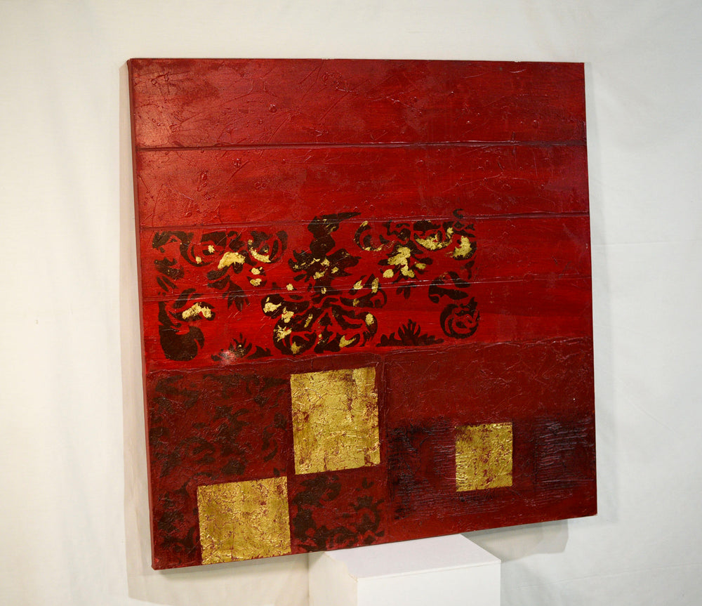 Contemporary Abstract Geometric Oil Painting with Gold Leaf