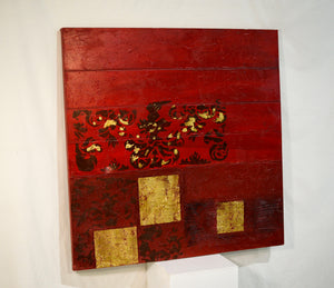Contemporary Abstract Geometric Oil Painting with Gold Leaf