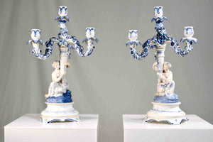 Early 20th Century Rococo Candelabra Dresden Fine Porcelain Germany - A Pair