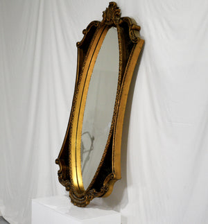 Vintage French Rococo Decorative Gold Oval Wall Mirror