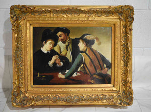 Caravaggio "The Cardsharps" Painting Reproduction with Gold Ornate Frame