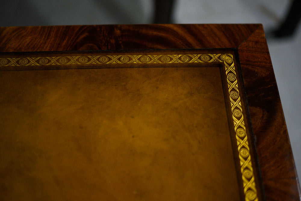 1970s Mahogany Chinoiserie Side Tables with Leather Top - A Pair