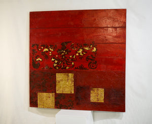 Contemporary Abstract Geometric Oil Painting with Gold Leaf