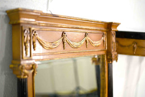 French Neoclassical Style Black & Gold Demi-Lune Marble Console Table & Mirror After Maison Jansen