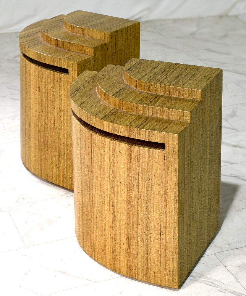 1980s Post Modern Paper Wrapped Faux Marble Geometric Side Tables - A Pair