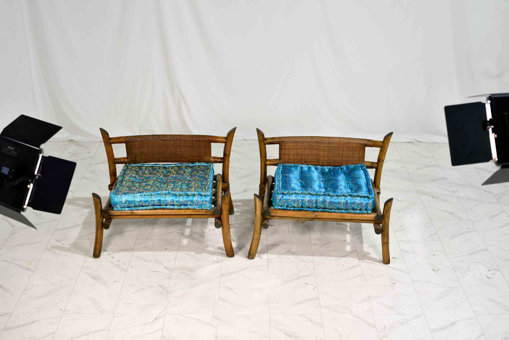 Mid-Century Woven Rattan Tatami Floor Chairs - A Pair