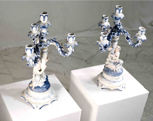 Early 20th Century Rococo Candelabra Dresden Fine Porcelain Germany - A Pair