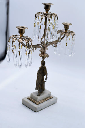 Brass and Marble Candelabra with Crystal Prisms