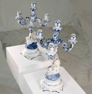 Early 20th Century Rococo Candelabra Dresden Fine Porcelain Germany - A Pair