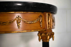 French Neoclassical Style Black & Gold Demi-Lune Marble Console Table & Mirror After Maison Jansen