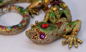 Multicolored Decorative Cast Resin Gecko or Salamander with Faux Jewel Accents