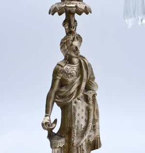 18th Century Cast Brass Three Candle Crystal Girandole on Marble