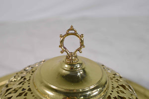 Vintage Moorish Footed & Pierced Brass Buffet Serving Dish with Spoon