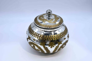 Painted Antiqued Mirrored Glass Vessel with Lid