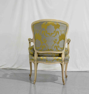 Vintage Pair of White and Yellow Louis XV Style Bergere Chairs