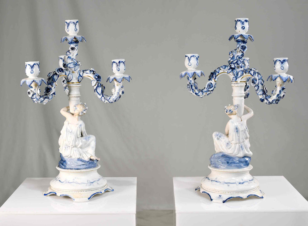 Early 20th Century Rococo Candelabra Dresden Fine Porcelain Germany - A Pair