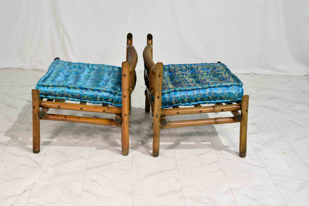 Mid-Century Woven Rattan Tatami Floor Chairs - A Pair