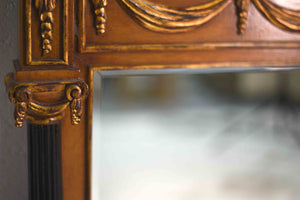 French Neoclassical Style Black & Gold Demi-Lune Marble Console Table & Mirror After Maison Jansen