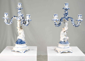 Early 20th Century Rococo Candelabra Dresden Fine Porcelain Germany - A Pair