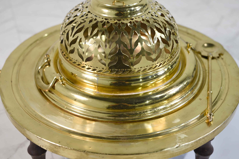 Vintage Moorish Footed & Pierced Brass Buffet Serving Dish with Spoon