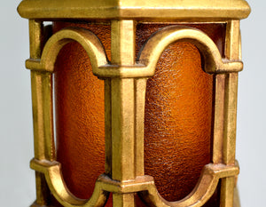 Contemporary Moroccan Style Gilt Lanterns with Faux Glass in Amber - A Pair