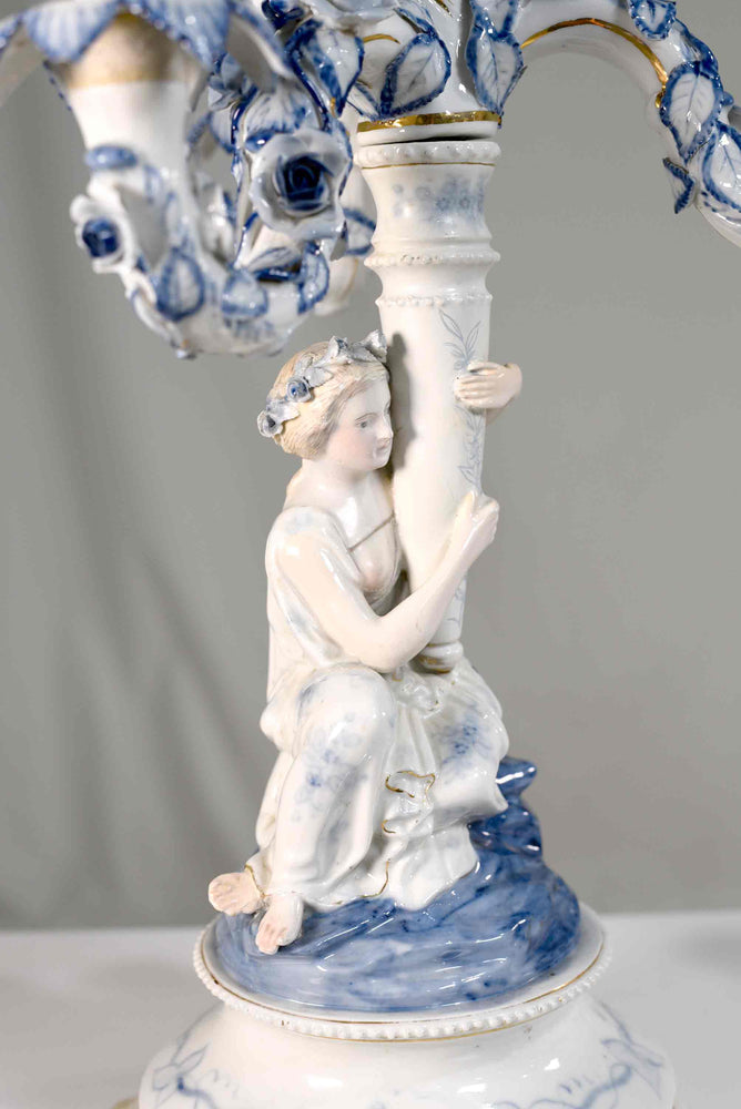 Early 20th Century Rococo Candelabra Dresden Fine Porcelain Germany - A Pair