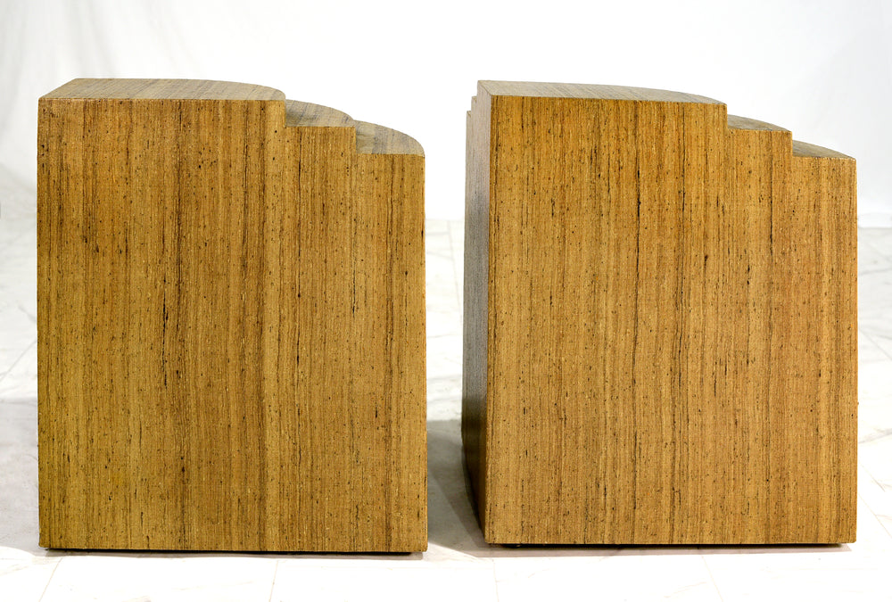 1980s Post Modern Paper Wrapped Faux Marble Geometric Side Tables - A Pair