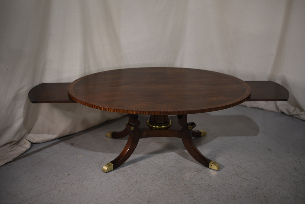 1950s Traditional Banded Mahogany Oval Pedestal Coffee Table by Charak Furniture Boston