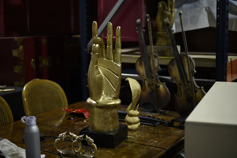 Vintage Gilted Wood Block  Karana Mudra Hand Gesture Buddha Yoga - Large