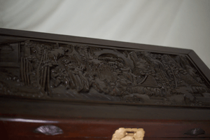 Early 20th Century Chinoiserie Carved Camphor Wood Batchelor's Chest