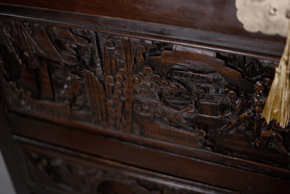 Early 20th Century Chinoiserie Carved Camphor Wood Batchelor's Chest