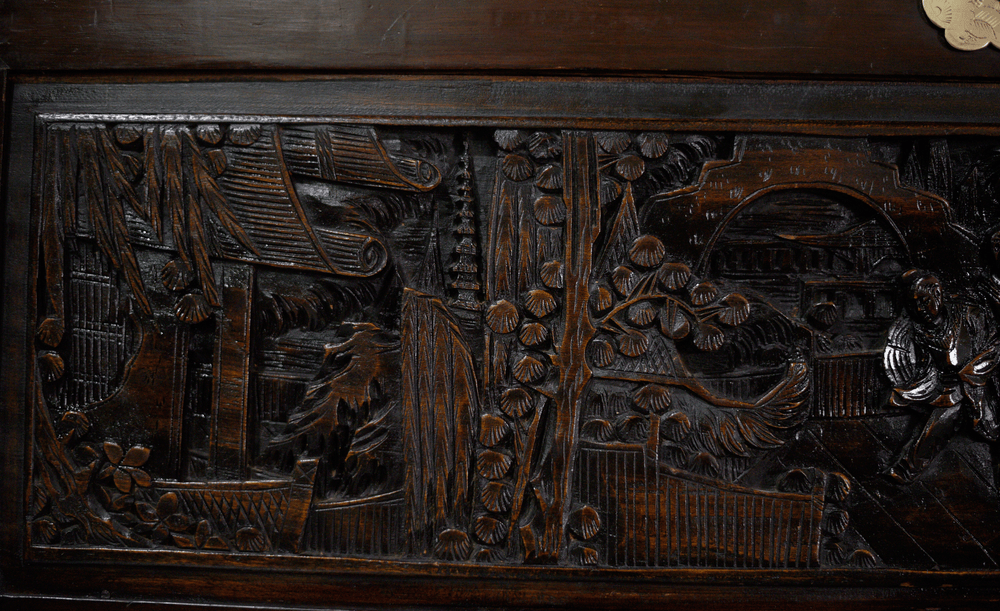 Early 20th Century Chinoiserie Carved Camphor Wood Batchelor's Chest