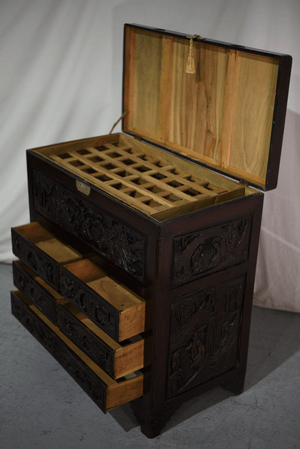 Early 20th Century Chinoiserie Carved Camphor Wood Batchelor's Chest